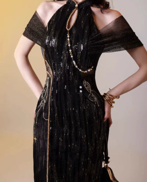 Aries Goldflow – Textured Satin Mermaid Qipao Dress from the Zodiac Collection - Yandan_Hanfu