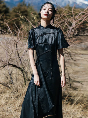 New Chinese Jacquard Improved Cheongsam Dress Long skirt with romantic retro and slim fit for women in summer. - Yandan_Hanfu