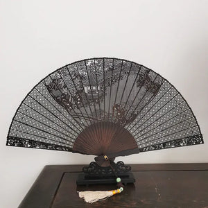 Suzhou sandalwood fan hollow sandalwood Chinese style folding fan - Yandan_Hanfu