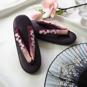 Japanese formal kimono women's shoes embroidery gradual change grass shoes cosplay herringbone pinch slippers Japanese kimono accessories - Yandan_Hanfu