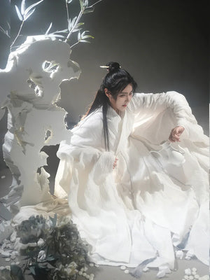 Taoist robe cotton and linen white spring and summer fairy energy Hanfu for men and women - Yandan_Hanfu