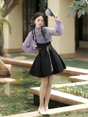 Iris ink butterfly girl exquisite fringed Han element sweet purple cheongsam fairy dress - Yandan_Hanfu