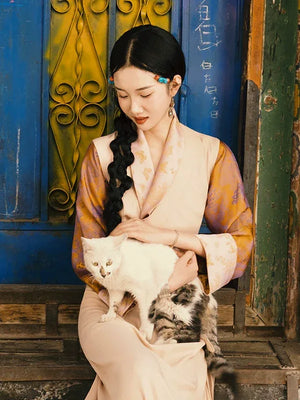 “Qingyao” Poetic Orient Dress — Elegant Chinese Aesthetic Tibet-Inspired Long Gown - Yandan_Hanfu