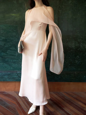 100% Acetate Mulberry Silk Modern Chinese Dress – Versatile Shawl Design, Off-Shoulder Summer Evening Gown - Yandan_Hanfu