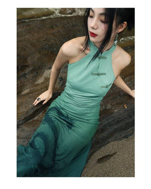 New Chinese Style dress women's summer retro buckle daily commuting sleeveless long cheongsam - Yandan_Hanfu