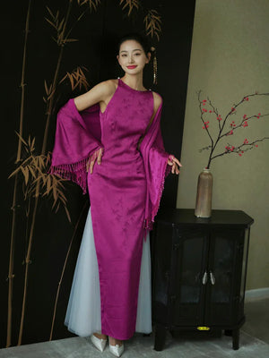 "Rose Hairpin" Dragon Fruit Color Piece Cheongsam Bridal Wedding Dress Engagement - Yandan_Hanfu
