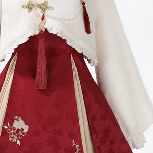 “Lucky Pony” – Red New-Year Hanfu Qipao Set | Modern Chinese Festive Outfit (Autumn/Winter) - Yandan_Hanfu