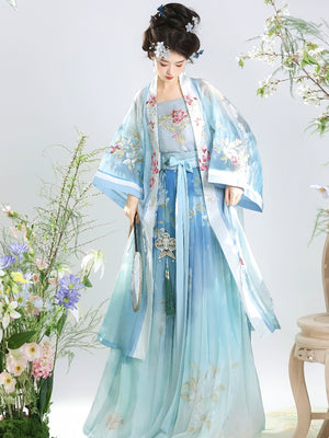 【Petals in the Breeze】Song-Style Hanfu Set with Short-Sleeve Beizi – Everyday Spring Elegance