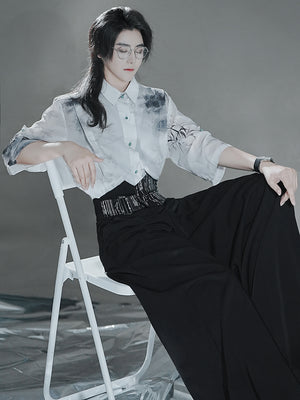 Clivia ink shirt Chinese fashion new Chinese element pants summer suit