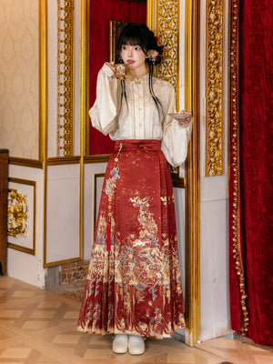Lantern Banquet Red Hanfu Set – Women's Wedding Outfit with Woven Gold Mamian Skirt, New Chinese Style - Yandan_Hanfu