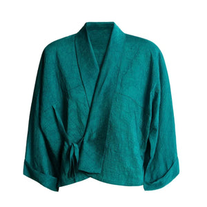 Ink-Dye V-Neck A-Line Dress – Modern Hanfu Silhouette with Tibetan-Inspired Details - Yandan_Hanfu