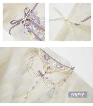 Iris Elegance – Violet Embroidered Hanfu Set with Flowing Nine-Panel Skirt | Wei-Jin Inspired