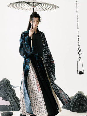 Song Dynasty | Calligraphy Hanfu Men's Cloak Large Sleeve Shirt Black Suit - Yandan_Hanfu