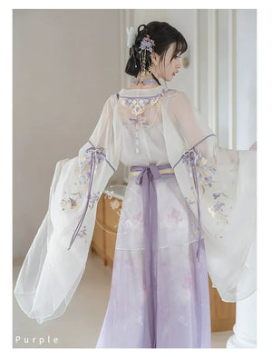 Iris Elegance – Violet Embroidered Hanfu Set with Flowing Nine-Panel Skirt | Wei-Jin Inspired - Yandan_Hanfu