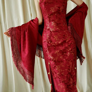 "Jubilee Bell" Red Cheongsam Shawl Bridal Toast Engagement Dress - Yandan_Hanfu