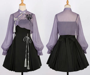 Iris ink butterfly girl exquisite fringed Han element sweet purple cheongsam fairy dress - Yandan_Hanfu