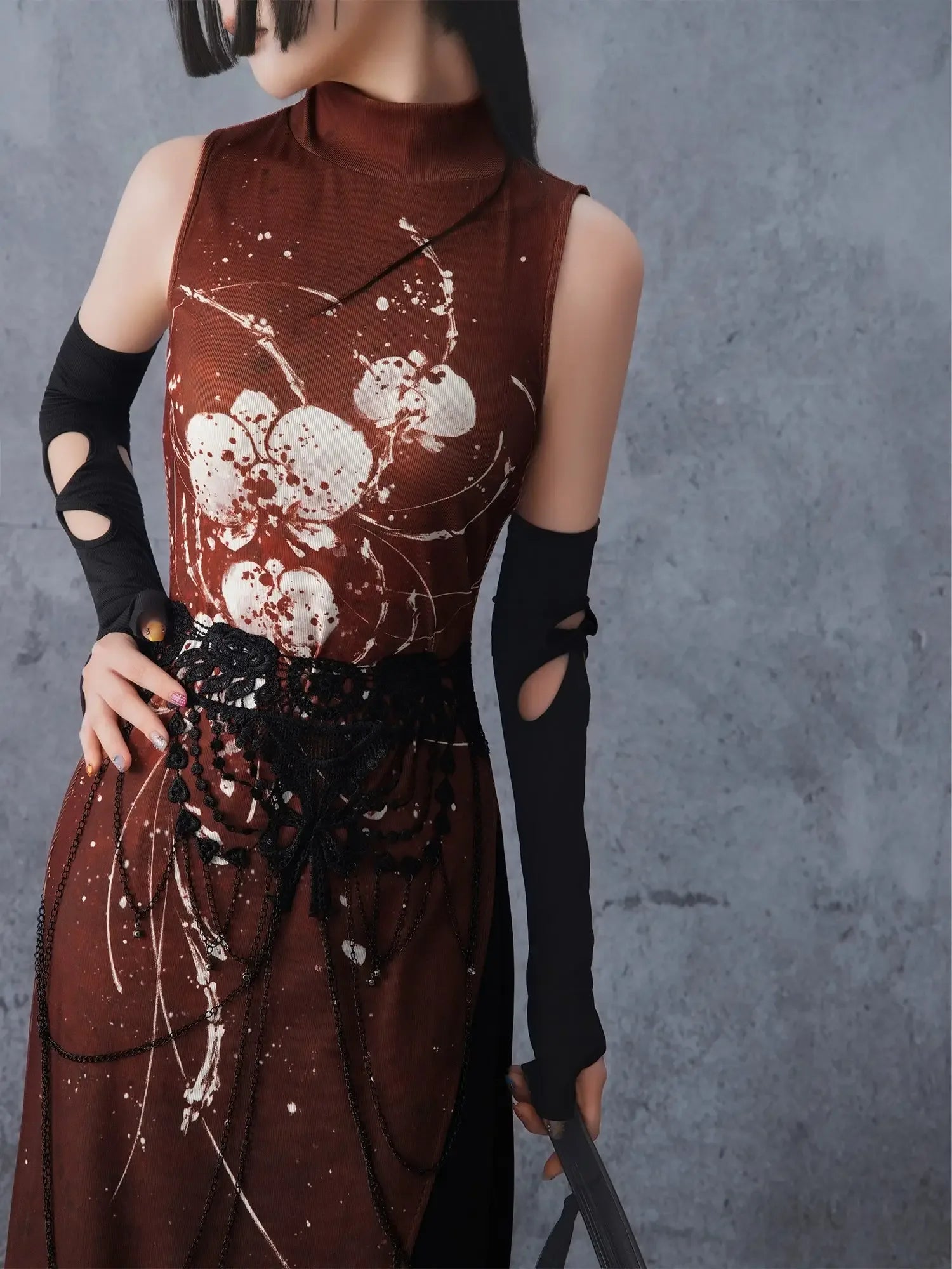 Scarlet Orchid – High-Slit Qipao Dress | Red Mandarin Collar New Chinese Style Slim Fit Gown - Yandan_Hanfu