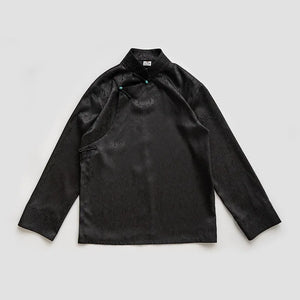 Contemporary Tibetan Shirt – Acetate Jacquard Stand Collar | Cultural Fusion Top - Yandan_Hanfu