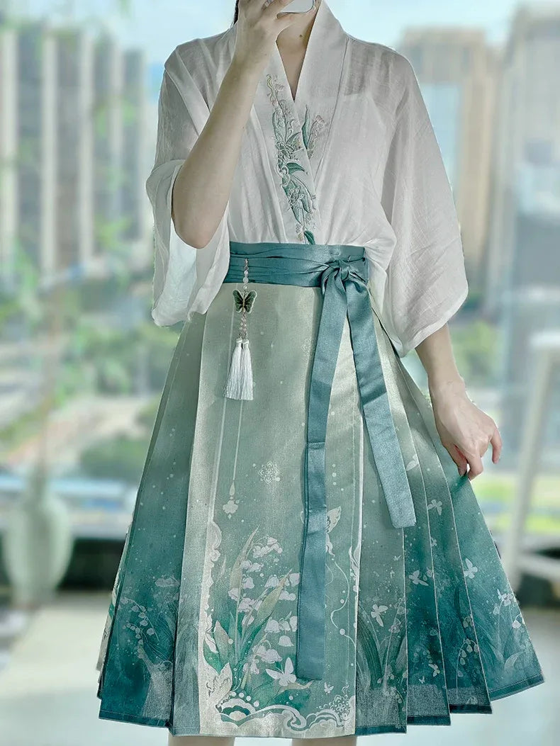 Horse Face Skirt Set 2024 New Spring and Autumn Short Hanfu Small Chinese Style Women's Clothing - Yandan_Hanfu