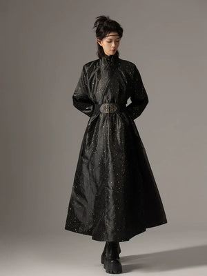 "Wujing 2.0” – Gold-Brocade Round-Collar Robe | Hanfu-Inspired Modern Jacket (Spring/Autumn) - Yandan_Hanfu