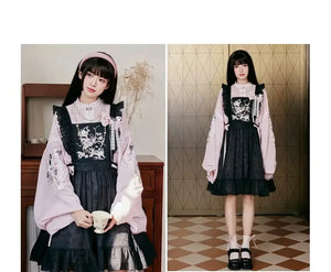 Sweet Rebel Cat – Modern Lolita Hanfu Women's Set | Mandarin Collar Long Robe with Sheer Overlay Skirt - Yandan_Hanfu