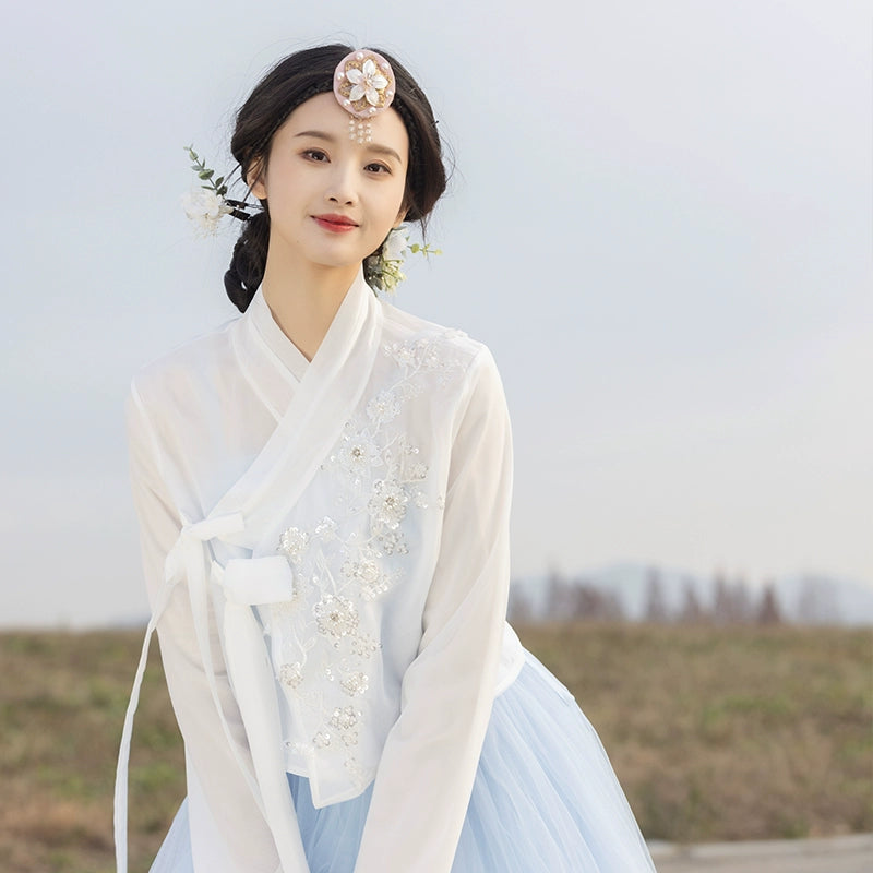 Modern Blue Hanbok Set – Spring/Summer Korean Outfit for Daily Wear & Work