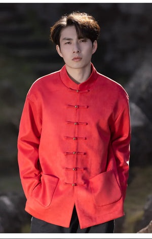 New Chinese style disc button top jacket Chinese New Year red Tang suit men - Yandan_Hanfu