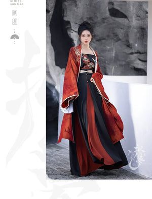 Modern horse-faced skirt from Song Dynasty | Hanfu red & black skirt - Yandan_Hanfu