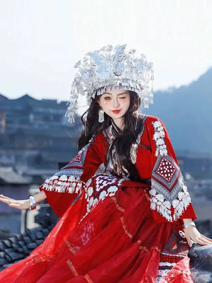 Miao Traditional Red Dress - Yandan_Hanfu