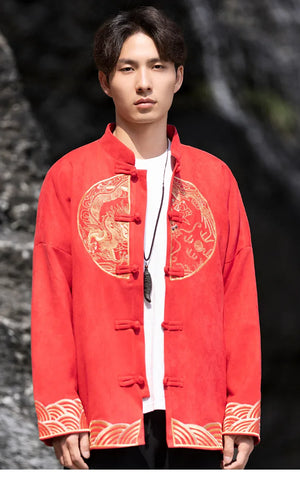 New Chinese style suede embroidered top jacket Tang suit men - Yandan_Hanfu