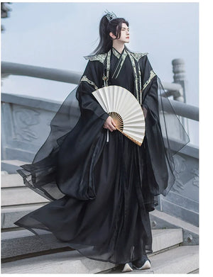 Cloud Collar Elegance – Unisex White Embroidered Modern Hanfu | Flowing Wide-Sleeve Wei-Jin Style Outfit - Yandan_Hanfu