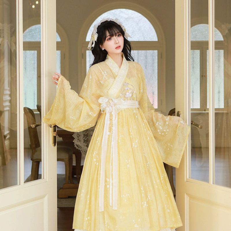 Enamel Elegance – Modern Hanfu Women's Autumn Set | Ming-Style Tieli with Sheer Overlay Skirt in Tencel