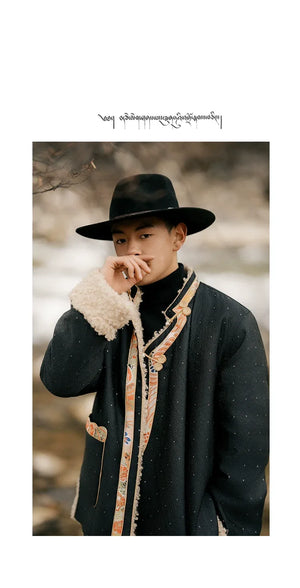 Heritage Tibetan Men's Winter Coat – Cotton Padded Jacket with Shearling Lining - Yandan_Hanfu