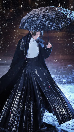 New Chinese woolen coat black woven silver men's and women's horse skirt jacket - Yandan_Hanfu