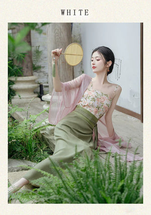 Garden Letter Romantic Daily Changgan Temple Hanfu Three piece Set - Yandan_Hanfu