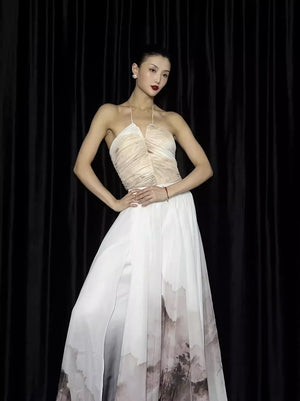 Floating Light – Chinese Watercolor Maxi Skirt with Dramatic Full Hem - Yandan_Hanfu