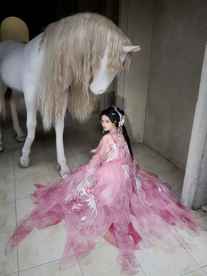 Pink Hanfu women's large-sleeved shirt chest-length embroidery spring and summer - Yandan_Hanfu