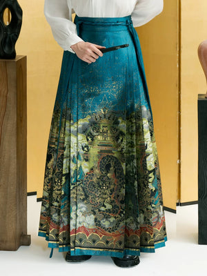 Complete men's modern Hanfu shirt and dragon Mamian skirt set detail