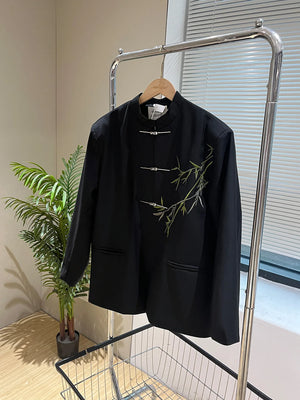 New Chinese style Zhongshan suit Cuizhu buckle stand-up collar blazer men - Yandan_Hanfu