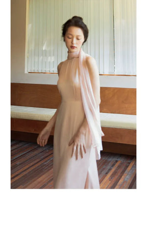 100% Acetate Mulberry Silk Modern Chinese Dress – Versatile Shawl Design, Off-Shoulder Summer Evening Gown - Yandan_Hanfu