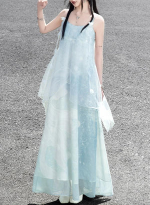 The legend of the blue sea Suspender skirt Fresh seaside holiday dress Long dress Versatile and thin - Yandan_Hanfu
