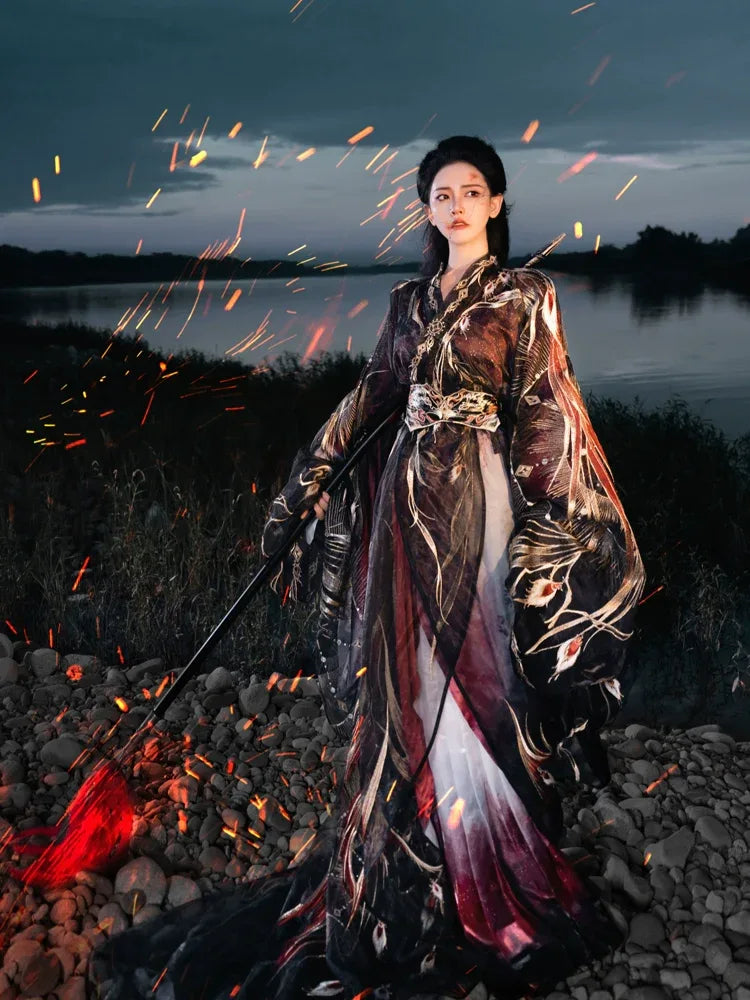 Hanfu Warring States Period Men's and Women's Robe Heavy Industry Suit One Set(Belt Included) / S