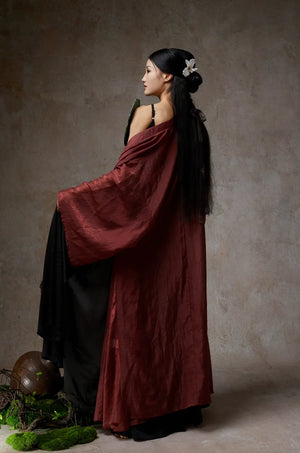 Elegant Wine Red Sheer Tencel Cardigan – Flowing Classical Dance Performance Outfit - Yandan_Hanfu