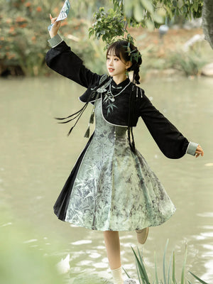 Tobacco bamboo Chinese style Mori girl Han element green lolita cheongsam - Yandan_Hanfu