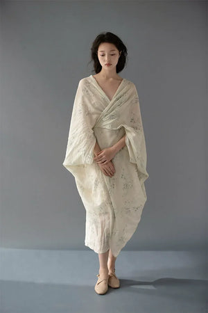 100% Ramie Modern Chinese Dress – Zen-Inspired Summer Travel Maxi with Relaxed Silhouette - Yandan_Hanfu