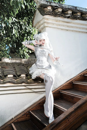 New Chinese style white Dress Cheongsam Maid Apron Short Dress Lolita - Yandan_Hanfu