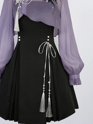 Iris ink butterfly girl exquisite fringed Han element sweet purple cheongsam fairy dress - Yandan_Hanfu