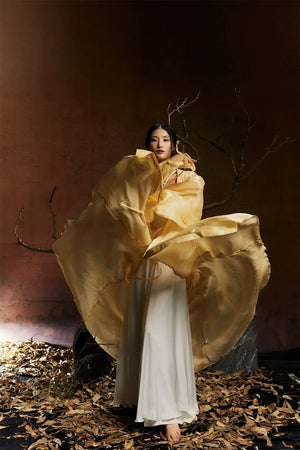 Elegant Solid Halter Maxi Dress – Flowing High-Slit Skirt for Dance & Evening Wear - Yandan_Hanfu