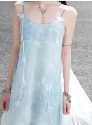 The legend of the blue sea Suspender skirt Fresh seaside holiday dress Long dress Versatile and thin - Yandan_Hanfu