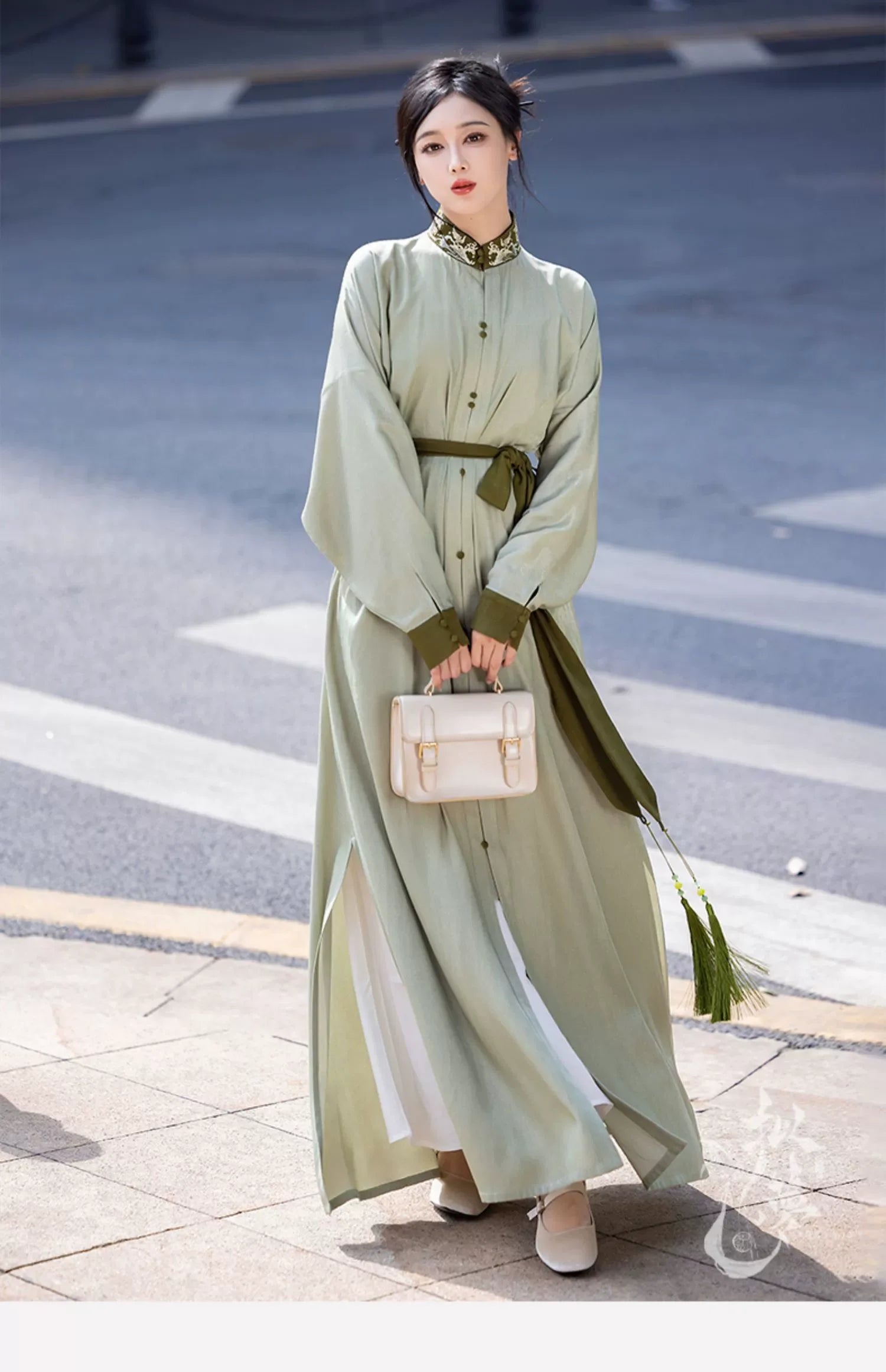 New Chinese style | Everyday stand-up collar dress shirt long skirt - Yandan_Hanfu
